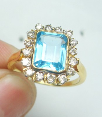 0.71ct Natural Round Diamond 14K Yellow Gold Blue Topaz Anniversary WeddingRing