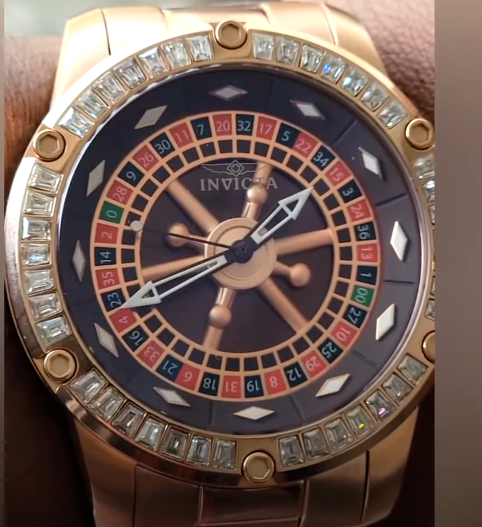 Pre-owned Invicta Specialty Casino Roulette Dial Auto Rose Gold Men Crsytal Watch 28714