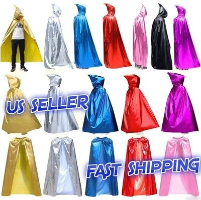 Halloween Party Stage Costume Metallic Cloak Cape Hooded Cosplay Ball Dress