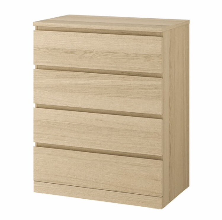 Ikea MALM Chest of 4 drawers, white stained oak veneer in Clifton