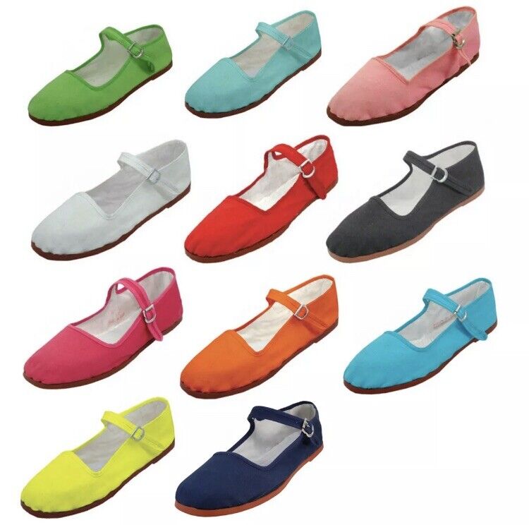 New Womens Cotton Mary Jane Shoes Flat Slip On Ballet Sandals Colors, Sizes 5-11