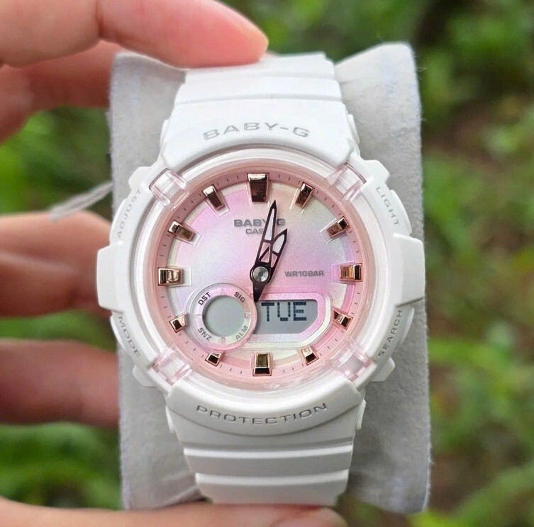 値下げ 美品 中古 CASIO Baby-G ホワイト BGA-280 Casio Baby-G BGA-280TD-7A Pink Analog Digital White Strap