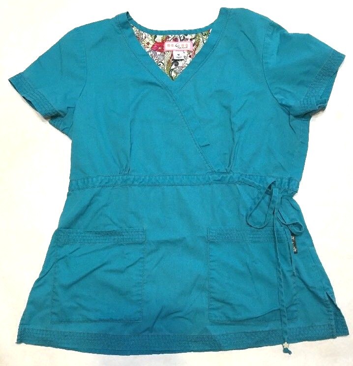 Koi Kathy Peterson Scrubs Set Women Medium Top Small Petite Bottom Turquoise