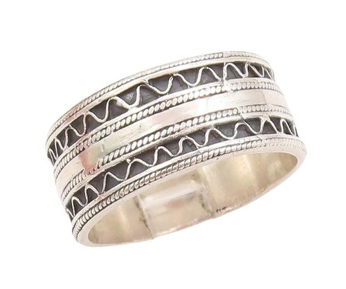 925 Sterling Silver Vintage Ring Designer Carved Waves Bands