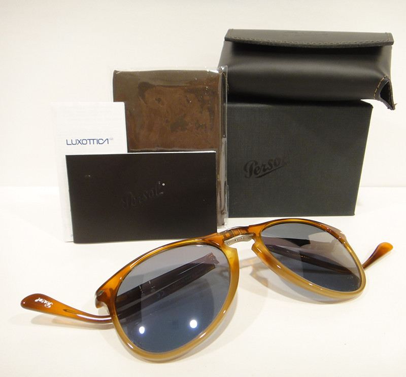 Pre-owned Persol 9714 Sunglasses Folding 9-714 Blue 102556 Light Havana Authentic 55m