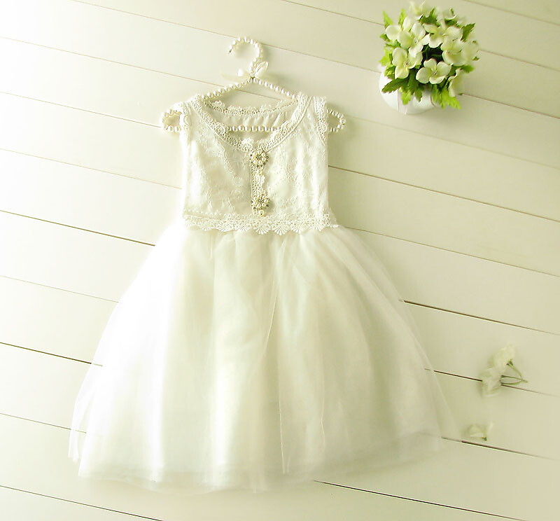 Flower girl lace tulle dress Birthday party Easter Wedding Party Birthday Dress