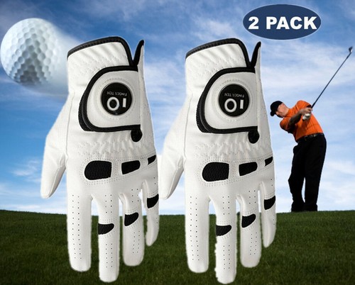 Left Right Hand Leather Ball Marker Rain Grip Handed 2Pack Men's Golf Gloves