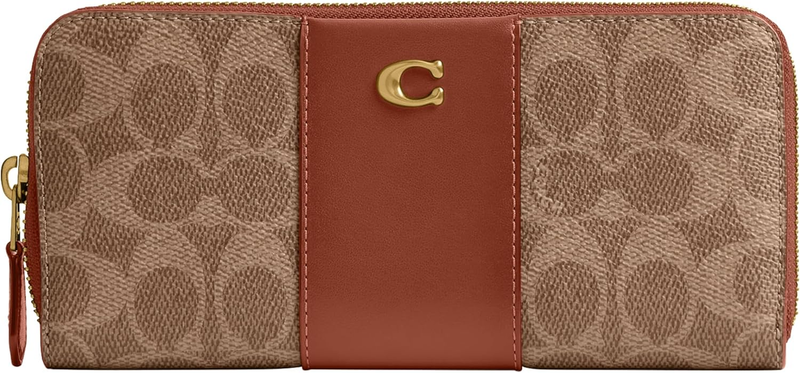 COACH Women's Essential Slim Accordion Zip Wallet in Signature Canvas, Tan Caram