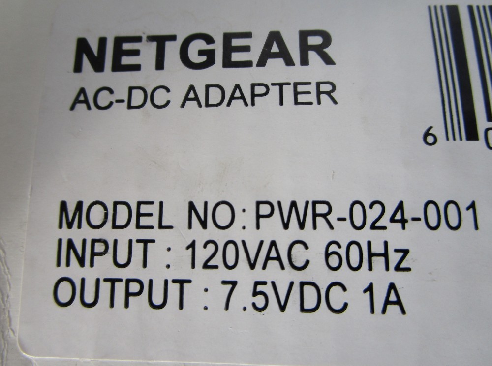 PWR-024-001 YP-040 7.5V 1A NETGEAR AC-DC ADAPTER  In original box.