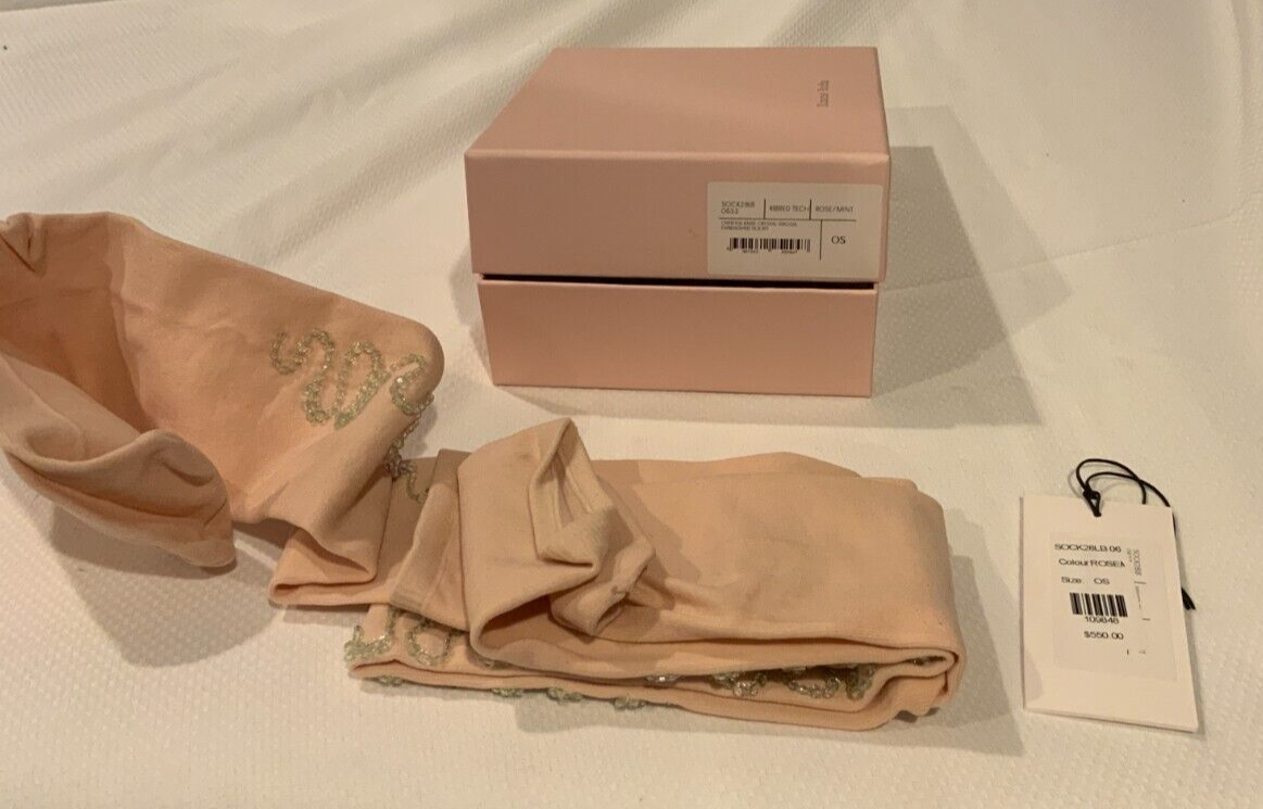 Pre-owned Simone Rocha Over The Knee Beaded Wriggle Socks, Stylesock28lb 0633, One Size In Rose/mint