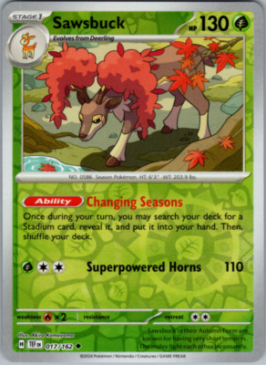 Pokemon -  Sawsbuck - 017/162 - Reverse Holo - Temporal Forces - NM/M