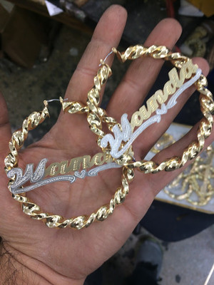 14K Gold Overlay Personalized Name twisty  Earrings 2 3/4 inches/sp1