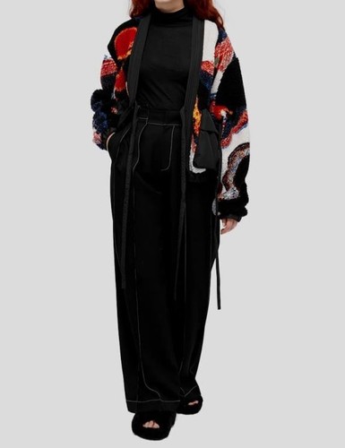 Pre-owned Ambush $870  Women's Black Teddy Fleece Self-tie Kimono Jacket Size S