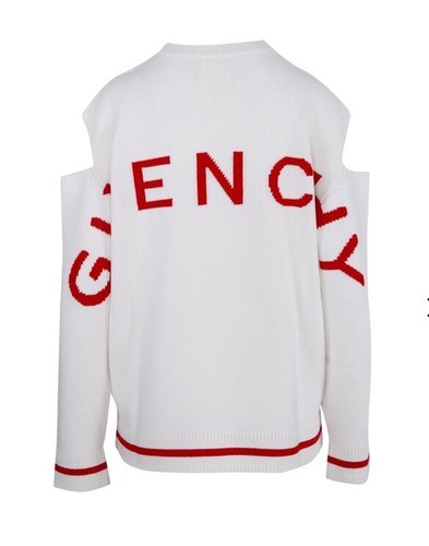 Pre-owned Givenchy $1585  Cold Shoulder Intarsia Wool Cashmere Blend Sweater White Red M