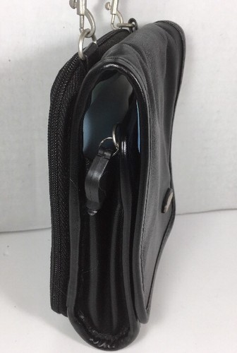 Travelon Small Black Leather Multi Compartment Crossbody Travel Wallet