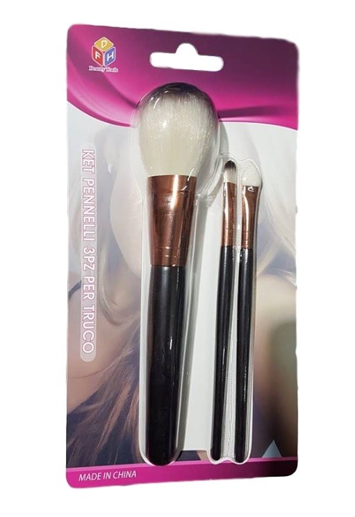Set 3 Pennelli Setola Spugna Trucco Ombretto Make Up Viso Occhi Donna dfh