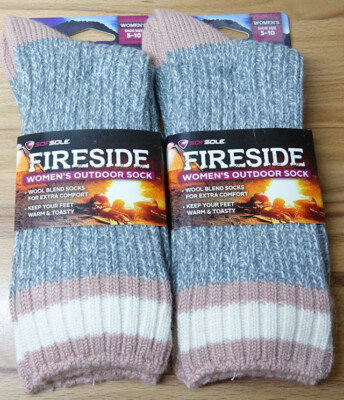 2 Pair Sof Sole Fireside Women's Outdoor Socks Fits Shoe Sz 5-10 Wool Blend NEW