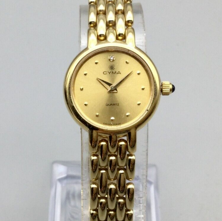 Cyma Watch Women 21mm Gold Plated Swiss Sapphire Crystal New
