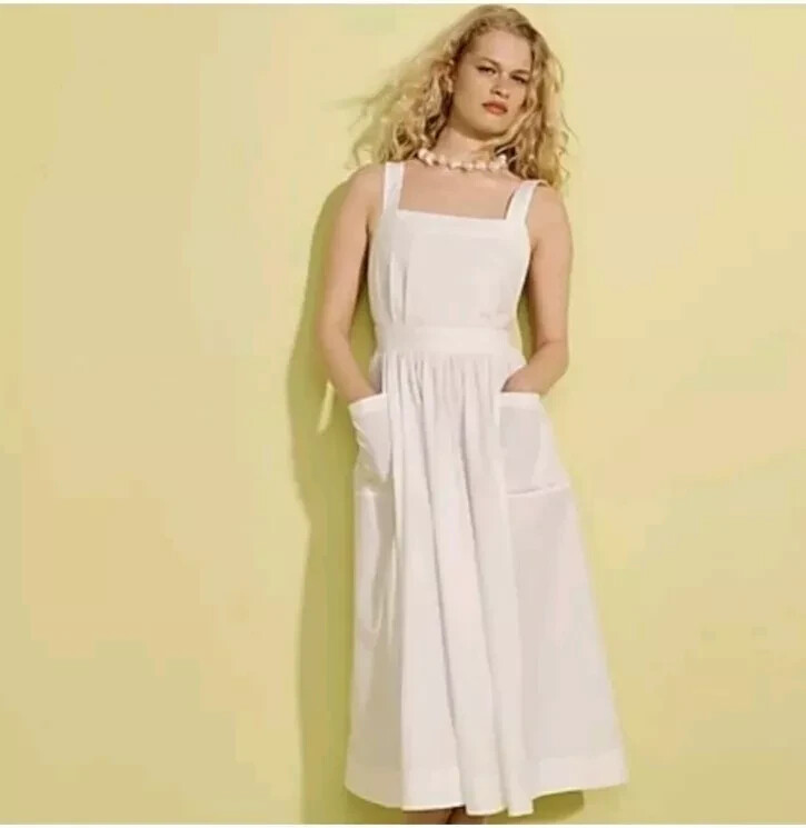 J.Crew White Cotton Poplin Apron Dress & Convertible Straps