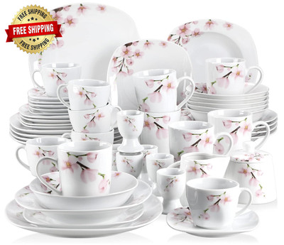Elegante Juego De Vajillas De Porcelana Ligera Platos Tazones Para Postre NEW US