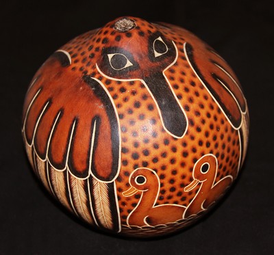 gourd bird peru artist signed cesar aquino folk art rattle