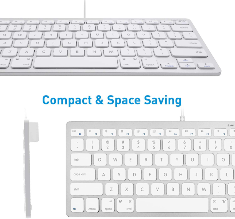 Macally Slim USB Wired Small Compact Mini Computer Keyboard for Apple Mac, iMac,