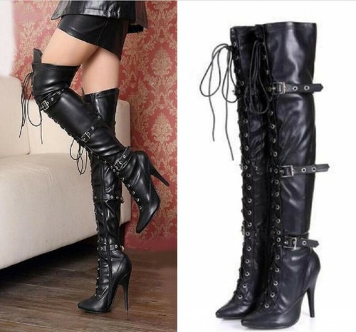 Occident Women Patent Leather Over Knee Thigh High Boots Red Black Big Size35-48