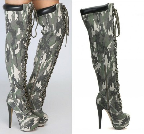 Super Stylish Women Over the Knee Boots Thign High Camouflage Knee High Female Boots Long Canvas Bota Feminina