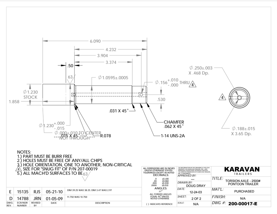 Karavan 200-00017-NA 2500 Lb Torsion Axle for Scissor Style Pontoon Trailers