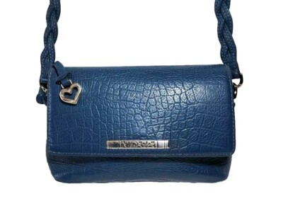 BRIGHTON BRETT YOUR BAG  BLUE EMBOSSED SADDEL FLAP CROSSBODY ORGANIZER PURSE$260