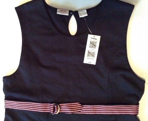 IZOD Girls School Uniform Jumper Dress Belt Pleat Skirt Navy Size 16 .5 Plus NWT