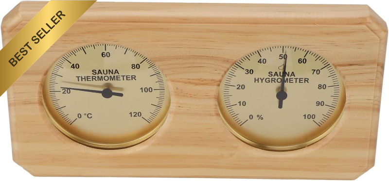 Elegant Wooden Sauna Thermometer and Hygrometer - Visual Beauty for Hotel Sauna