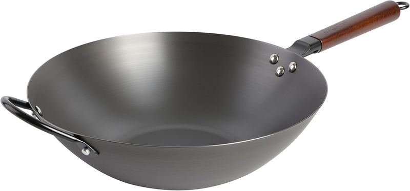 Carbon Steel Flat Bottom Wok and Stir Fry Pan, 14-Inch