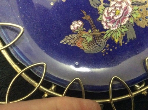 Miniature Porcelain Plate By Toyo Japan Cobalt Blue With Peacock Plate Frame Gol