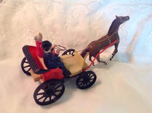 Vintage Battery Operated Plastic Horse And Buggy Mechanical Toy  Hong Kong