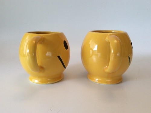 VTG - Set Of 2 - Smiley Face Coffee Mugs - McCoy Brand - Yellow - Round - USA