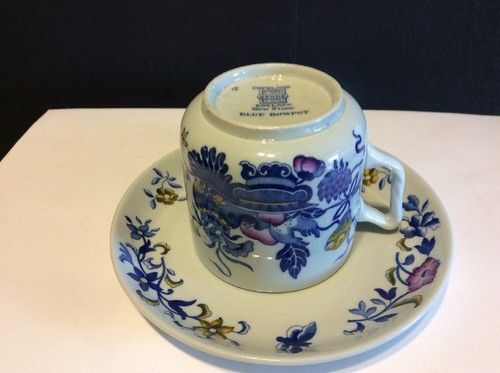Copeland Spode New Stone England Bowpot Blue Multicolor Demitasse Cup And Saucer