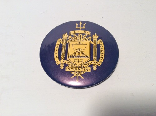 US Naval Acadamy Ex Tridens Scienia Large Navy Blue Button Pin