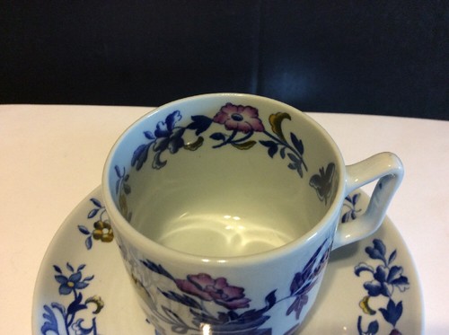 Copeland Spode New Stone England Bowpot Blue Multicolor Demitasse Cup And Saucer