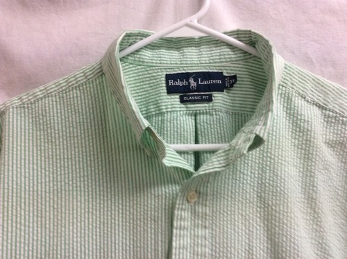 Ralph Lauren Men's Shirts XL lot Of 3 Short Sleeve Green Navy Stripe NICE !