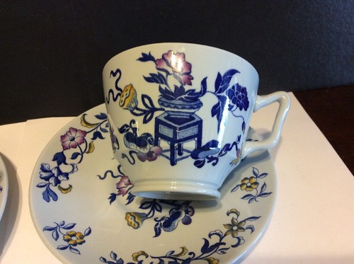 Copeland Spode New Stone Bowpot Blue Multicolor Tea Cup And Saucer Lot Of 2
