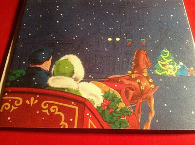 Vintage Christmas Greeting Card Couple  Sleigh ride in the snow Unused+env