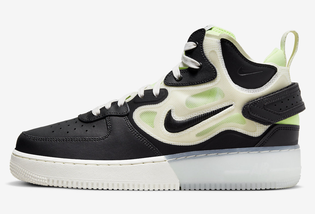 

Мужские кроссовки Nike Air Force 1 Mid React Sail Ghost Green Black White DQ1872-100 sz 9.5, Черный, Nike Air Force 1