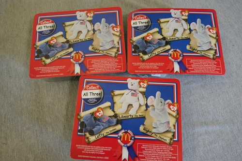 McDonalds TY Teenie Beanie Babies 2000 American Trio Set Lefty, Libearty, Righty