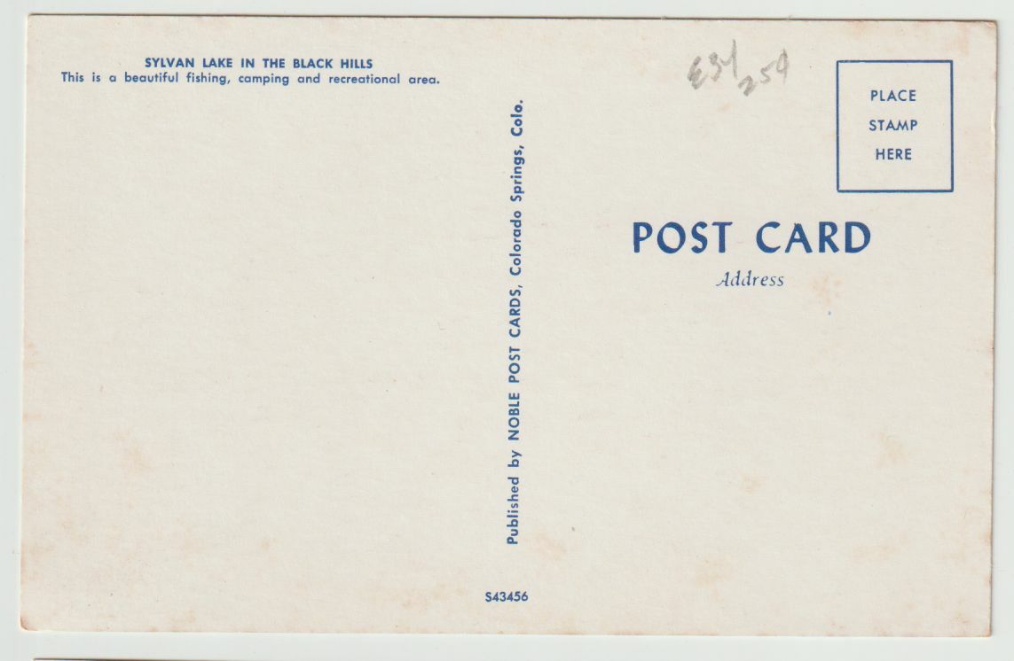 Unused Postcard Sylvan Lake in the Black Hills South Dakota SD