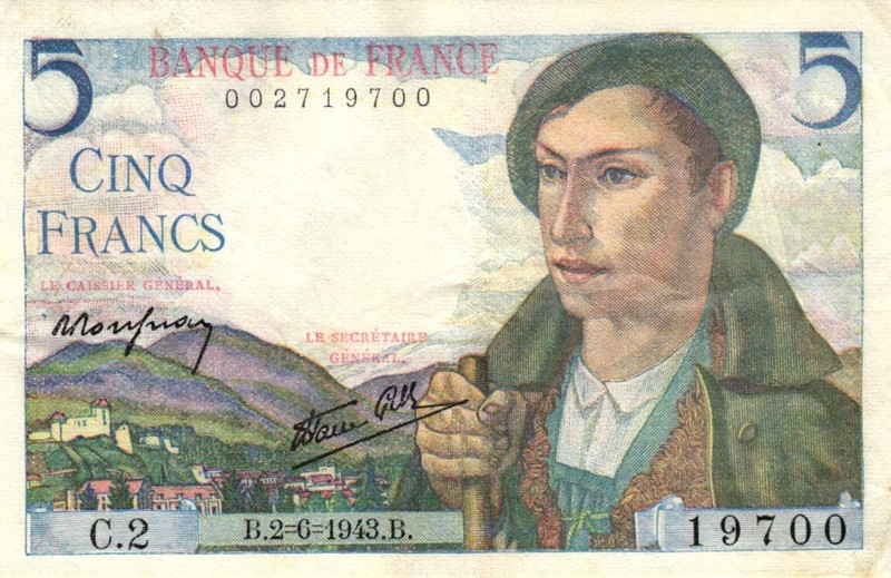 05 France / Frankreich P98a 5 Francs 2.6.1943 Serie C.2  (700)