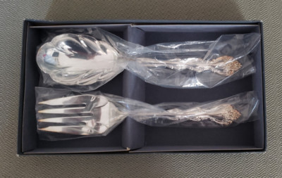 Vintage International Silver Co Salad Set Fork & Spoon Silverplate Utensils Box