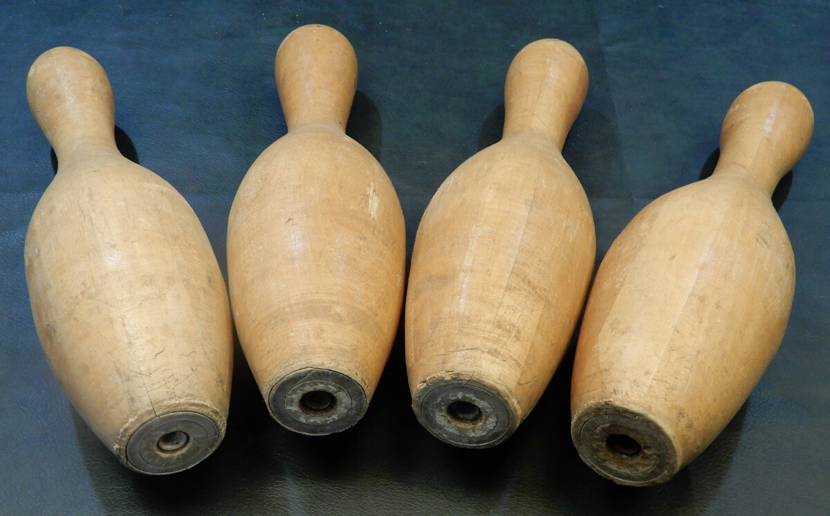 4 Vintage Wood Bowling Pins Natural Wood Mid Century Coffee Table Legs 15 Inch