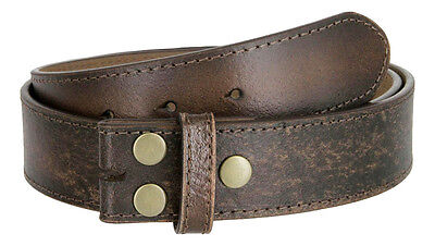 Vintage Style Dark Brown Genuine Leather Belt Strap 1-1/2''(38mm) Wide with Snaps