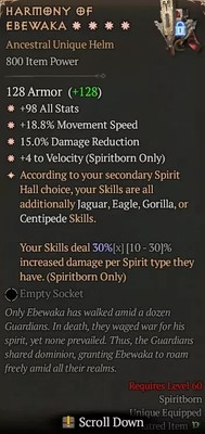 Diablo 4 Season 6 800IP 4GA Harmony of Ebewaka special affix max roll 30%.